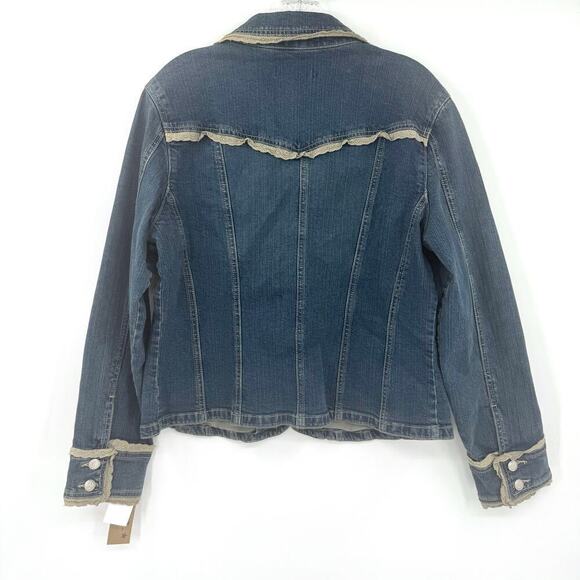 A.M.I. Country Western Lace Trimmed Indigo Jean Jacket Womens Size XL Feminine - Picture 2 of 8